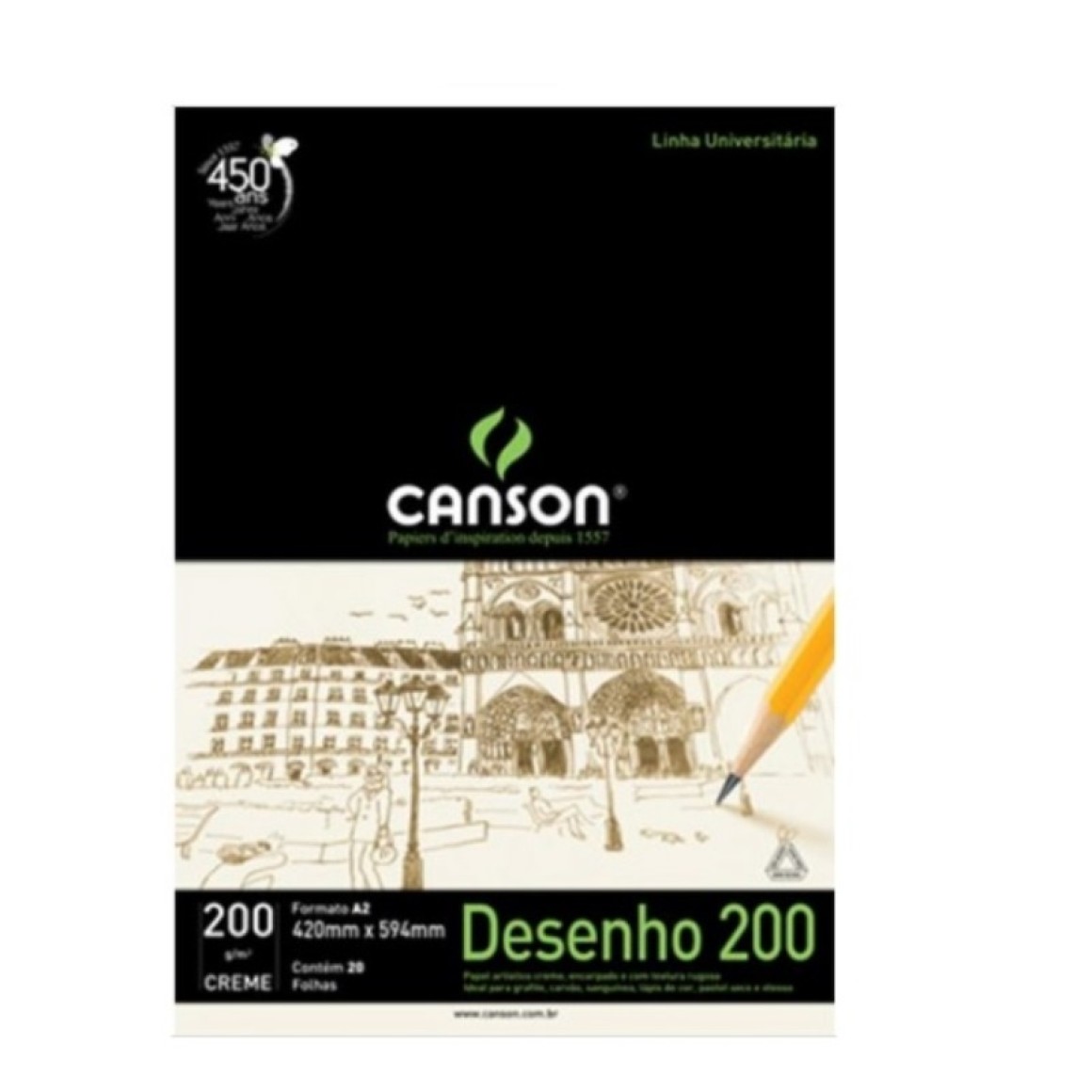 Bloco De Desenho Creme A2 200gm² Com 20 Folhas Canson 0466